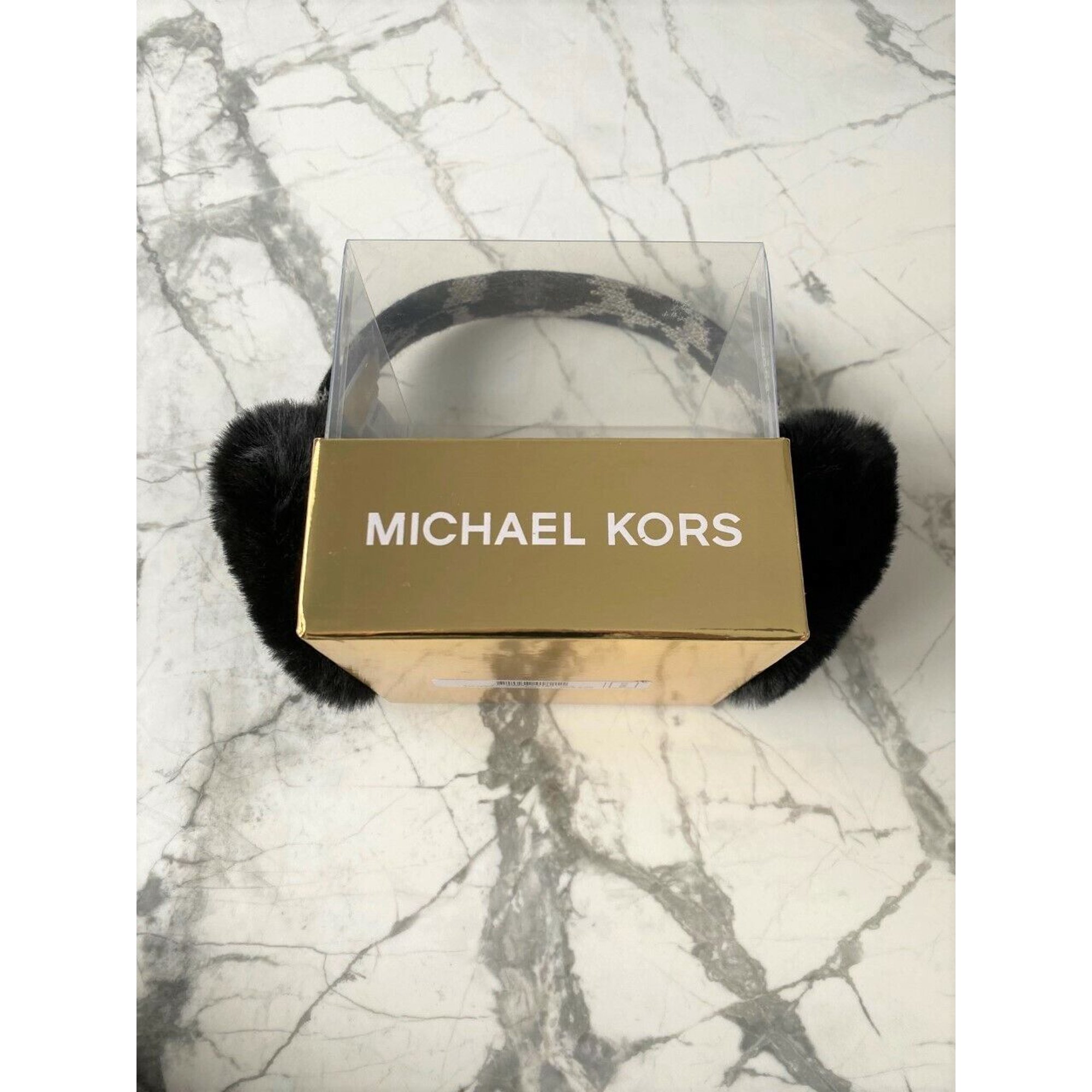 MICHAEL Michael Kors Faux Fur Leopard Earmuffs Black 