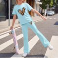 thumbnail image 6 of KVPLBQFD Girls Summer 2 Piece Outfit Heart Embellished Short Sleeve Top + Stretchy Flared Pants Set for Teens Girl Fashion Vacation Travel Clothes, 6 of 6