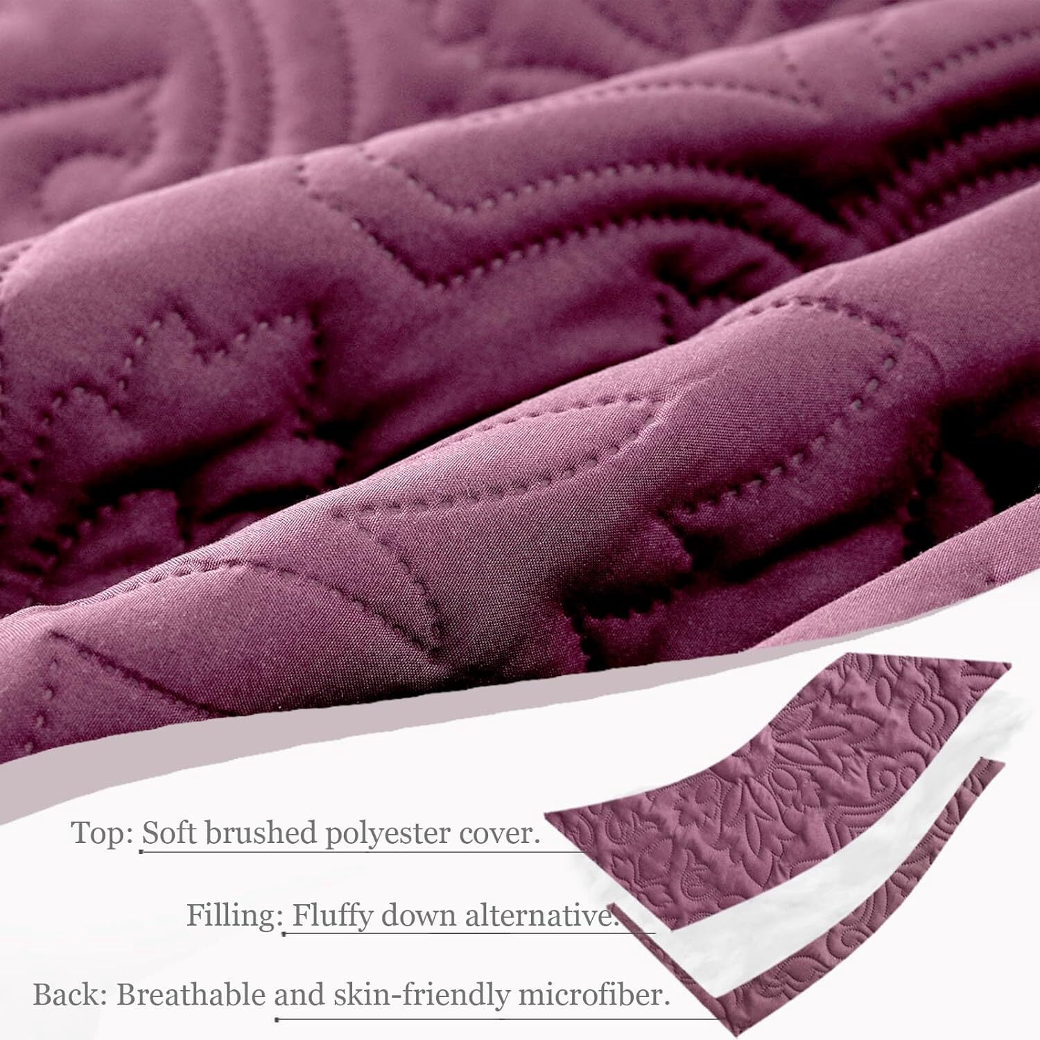 Whale Flotilla 3-Piece King Quilt Set, Soft Ultrasonic Embossed Bedding Set, Lightweight Bedspread Coverlet with Boho Vintage Pattern, Reversible Bed Cover for All Seasons, Dusty Lavender