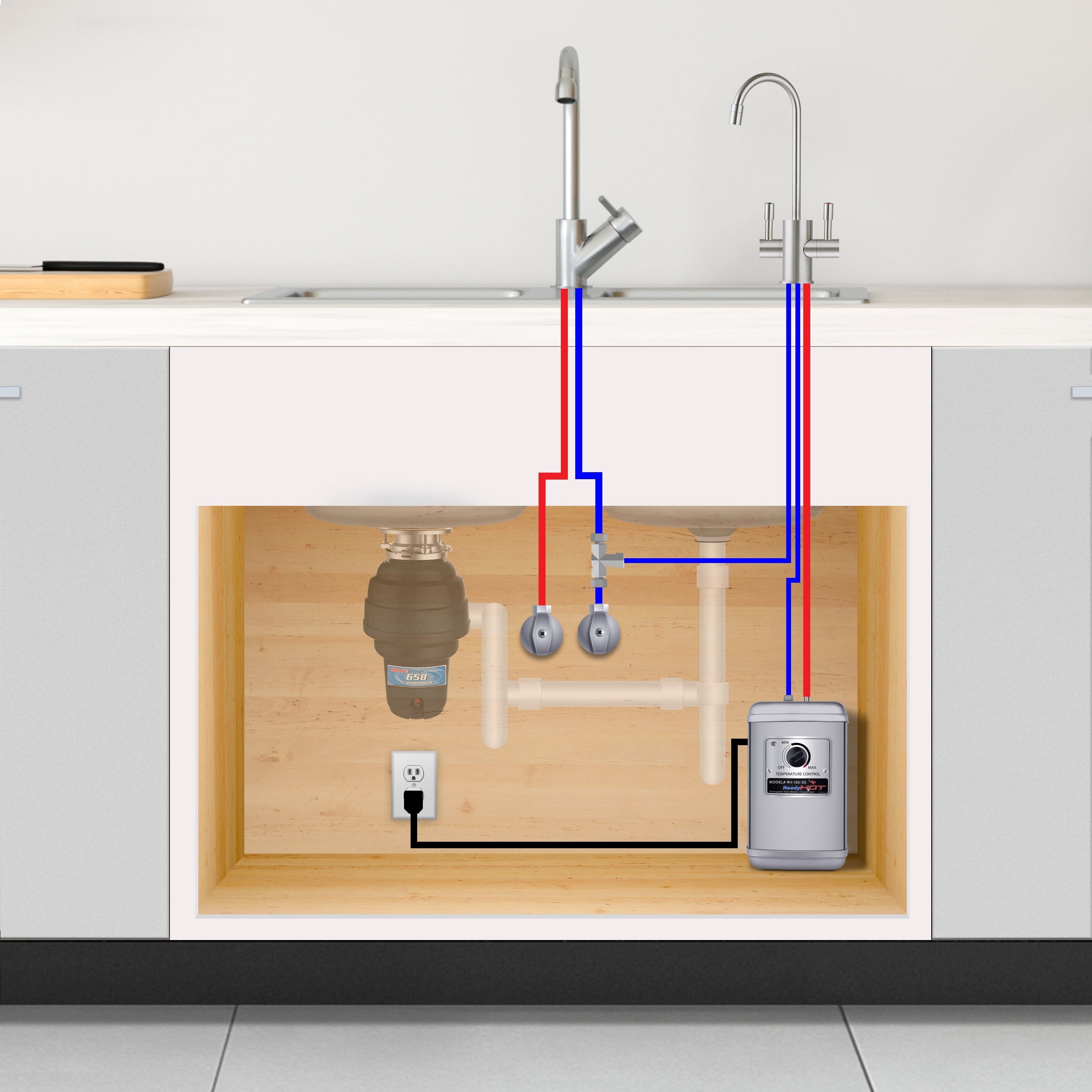 Ready Hot 41-RH-150-F570-BN Compact Water Dispenser, Manual Temperature Control, Reverse Osmosis Compatible, Includes, Brushed Nickel
