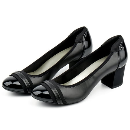 

JENN ARDOR Women s Casual Dressy Pumps Closed Round Toe Chunky Square Low Heels