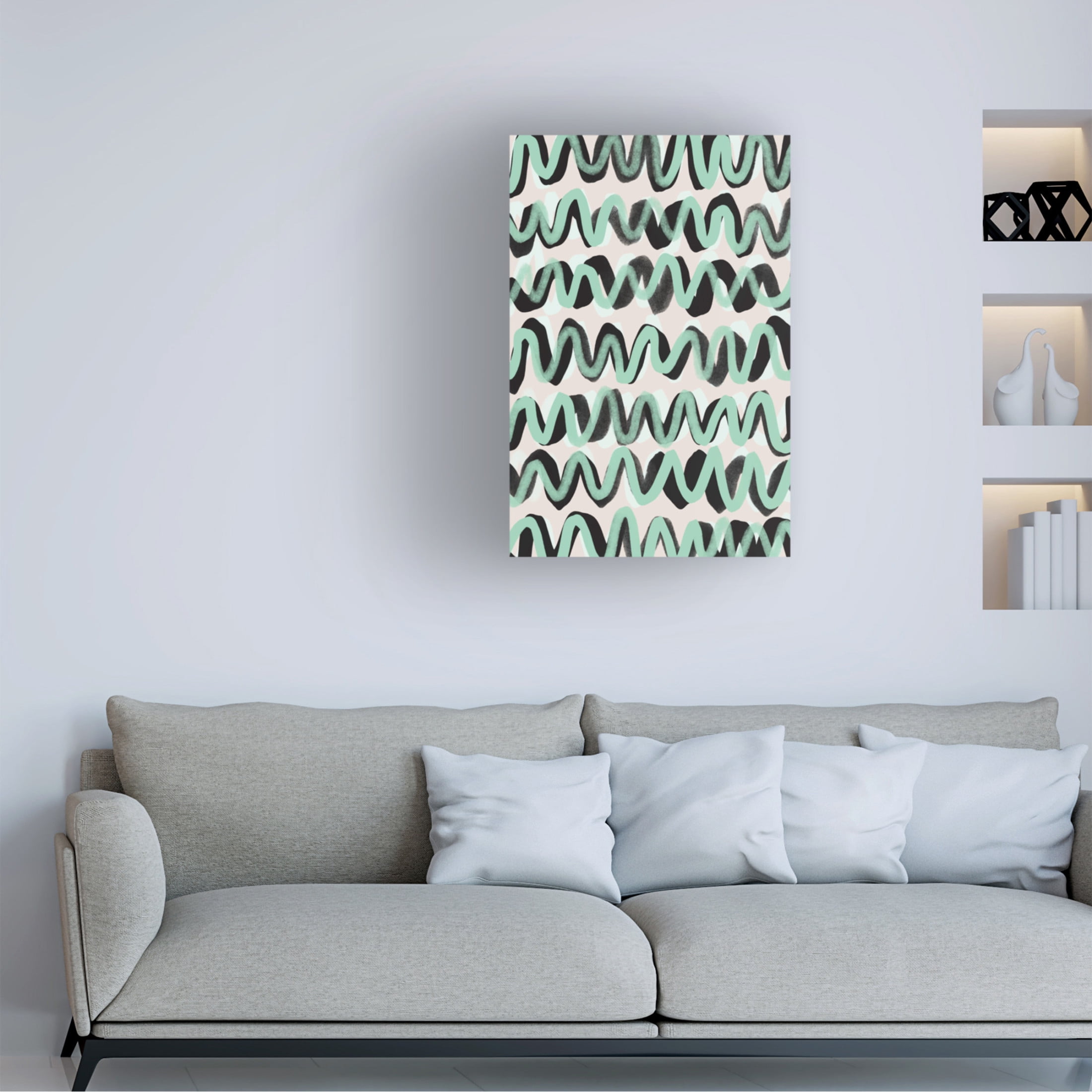 Canvas Wall Art - Treechild 'Turquoise ZigZag Pattern' Wall Art for Living Room, Bedroom, or Office D?cor by Trademark Fine Art - 30 x 47 Inches