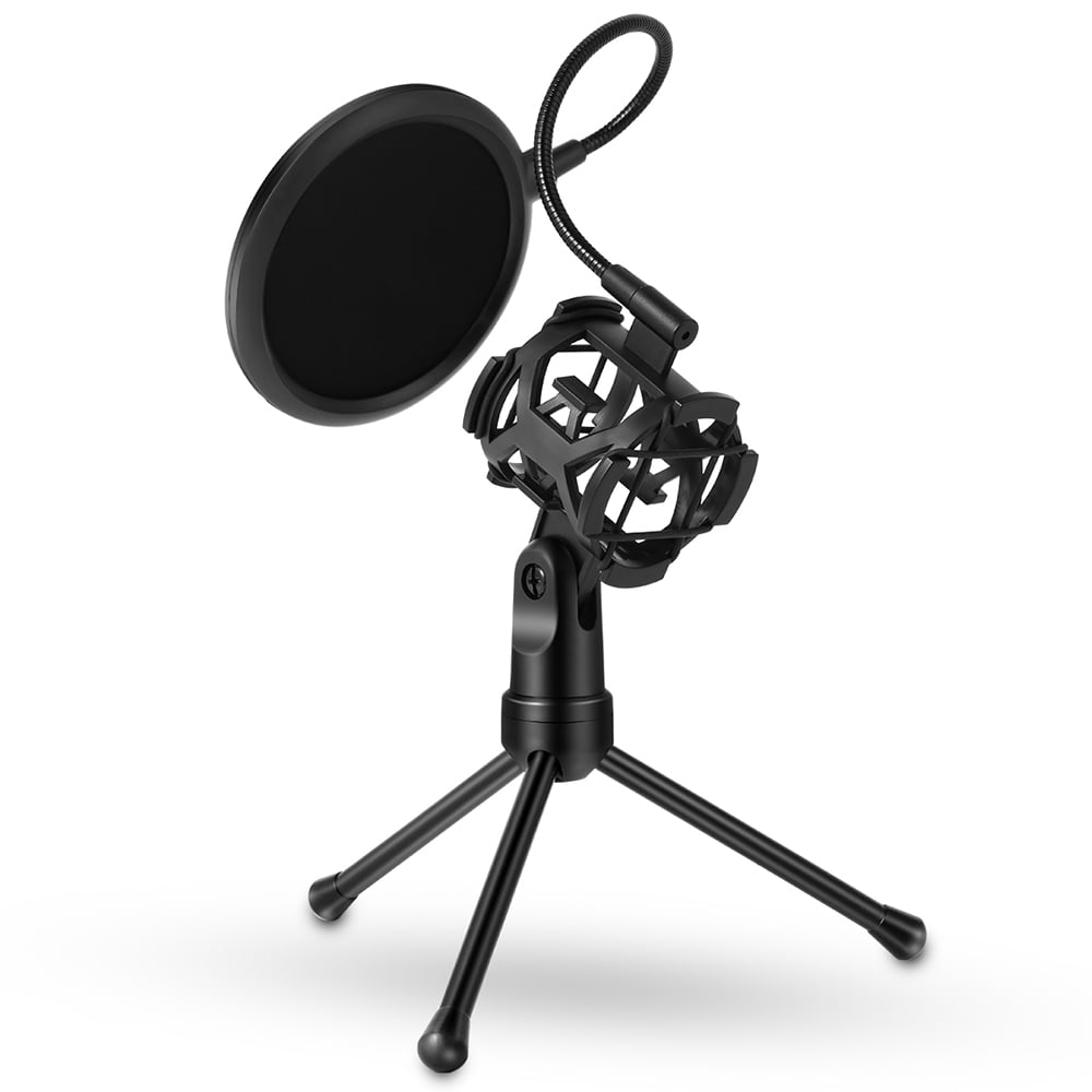 Docooler Yanmai Desktop Microphone Tripod Stand Holder Bracket Detachable Supporter with Shock Mount Mic Holder & Dual Layered Wind Screen Filter Mask Shield 