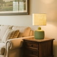 thumbnail image 2 of KAWOTI 17.75''  Green Ceramic Table Lamp, Rustic Farmhouse Bedside Table Lamp for Living Room Bedroom with Beige shade, 2 of 8