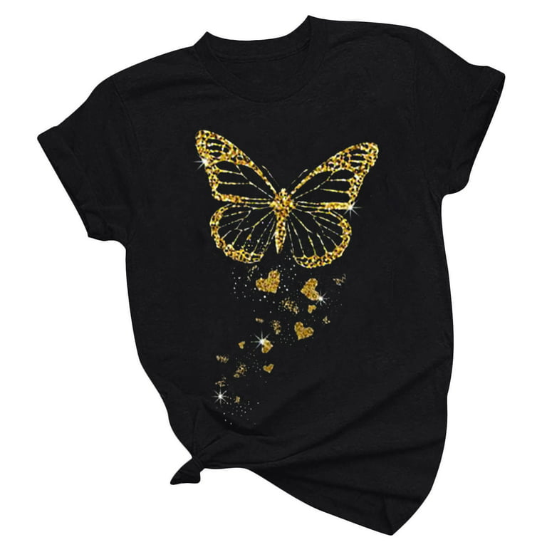 Lenago Women's Shirt Tees Funny Cute Short Sleeve Fall T Shirt Butterfly  Print Shirt Gift Tops Blouse Gift For Women on Clearance
