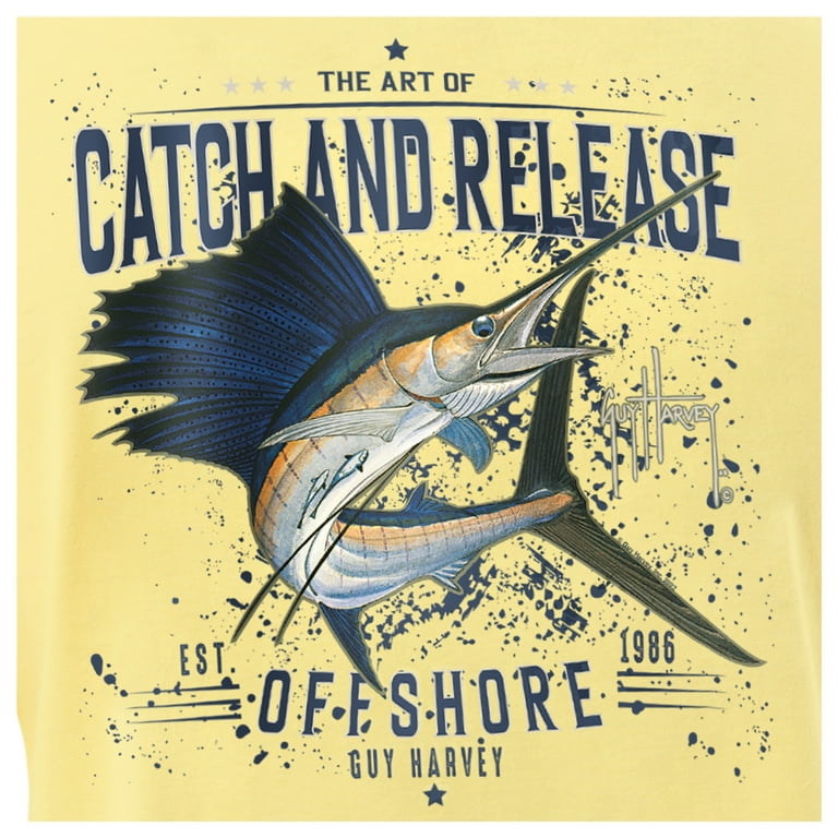 Guy Harvey Men’s Offshore Fish Collection Long Sleeve T-Shirt - Sunshine X  Large