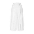 thumbnail image 6 of Roncen Women's Solid Color Wide Leg Cropped Pants - Casual Elastic Waist Pleated Trousers with Pockets, 6 of 8