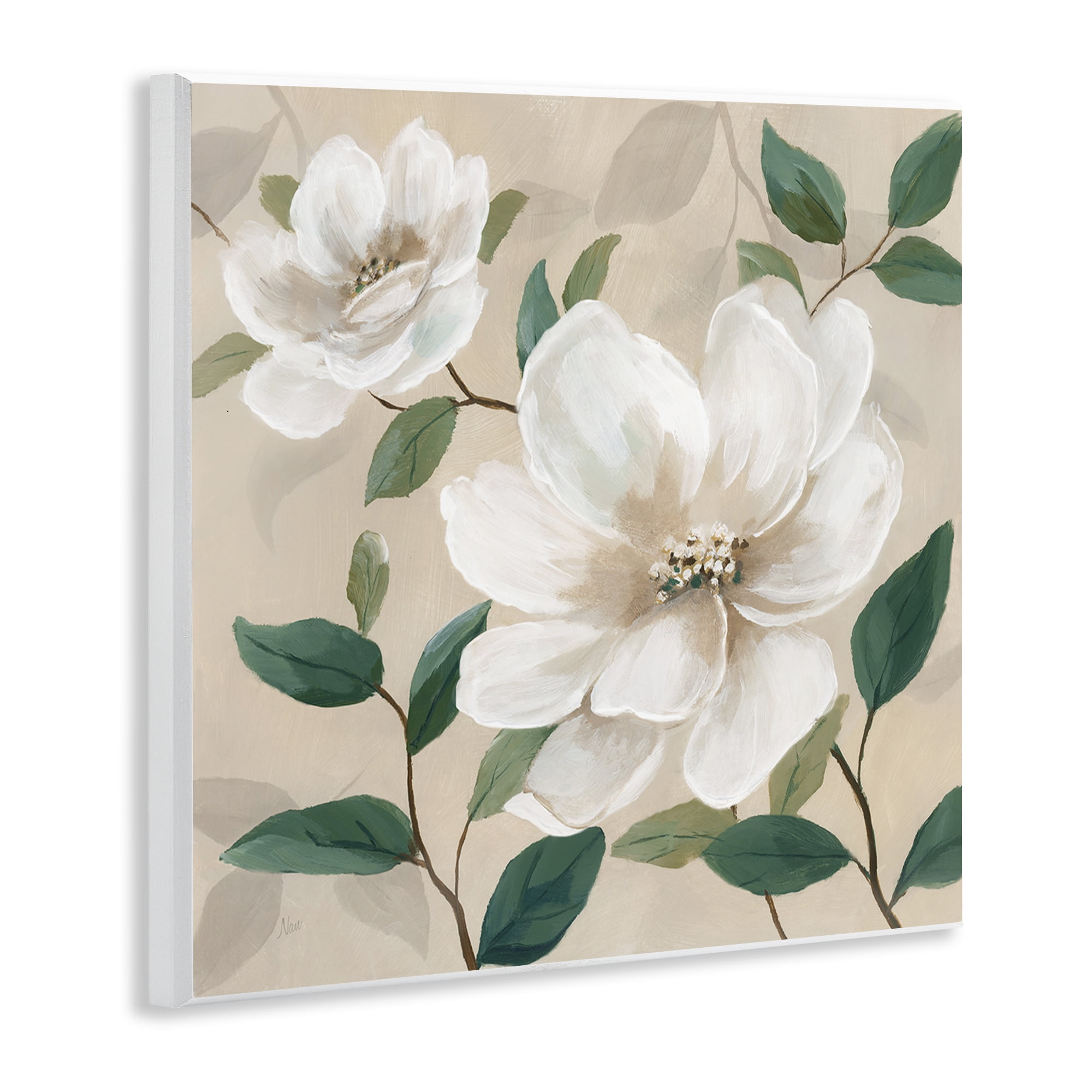 Stupell Industries Serene White Blossom with Leaves Wall Plaque Art, design by Nan