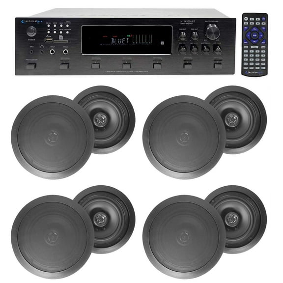6000w (6) Zone, Home Theater Bluetooth Receiver (8) Black 8" Ceiling Speakers