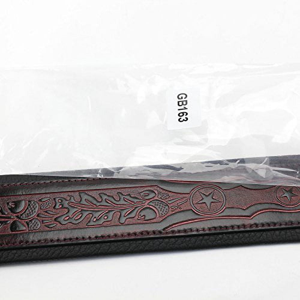Walker & Williams GB-163 Oxford Brown Padded Guitar Strap with Oak Leaves & Texas Star