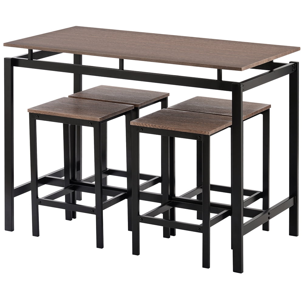 Lowestbest 5-Piece Kitchen Counter Height Table Set, Industrial Dining Table with 4 Chairs (Dark Brown) Lowestbest 5-Piece Kitchen Counter Height Table Set, Industrial Dining Table with 4 Chairs (Dark Brown)