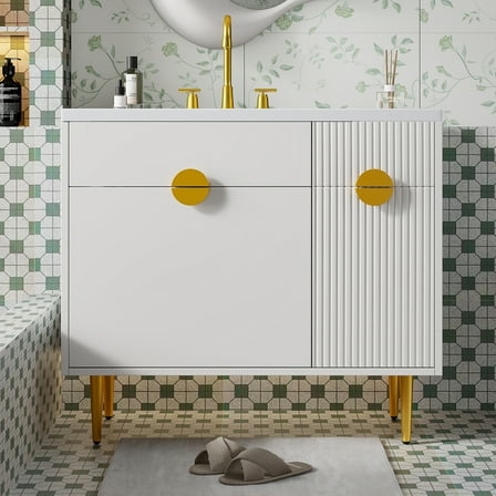 36" Bathroom Vanity with Sink, Modern Bathroom Cabinet with Resin Basin, Soft-Closing Doors, Storage Organizer for Bathroom Remodel, White