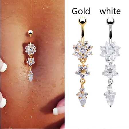 DESIGNICE 2026 New Crystal Flower Dangle Navel Belly Button Ring Bar Body Piercing Jewelry for Daily Wear,Beach,Summer,Party,Festival,Club
