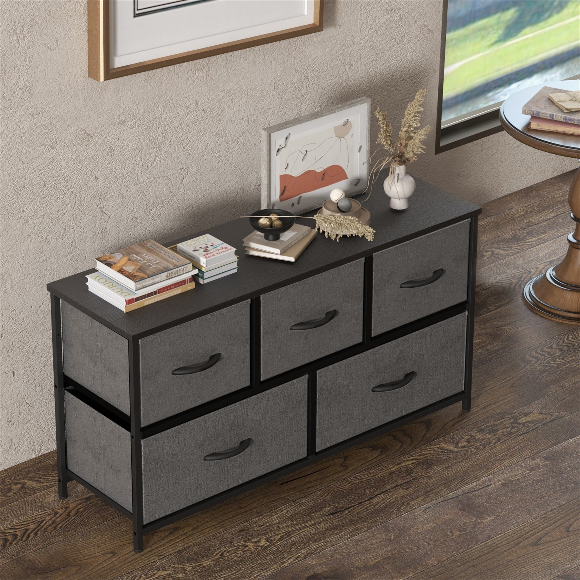 Kadyn Wide Chest of Drawers, Dresser for Bedroom with 5 Drawers, Furniture Storage Tower Unit, Storage Cabinet,Storage Organizer Unit with Fabric Bins for Living Room, Hallway, Gray Kadyn Wide Chest of Drawers, Dresser for Bedroom with 5 Drawers, Furniture Storage Tower Unit, Storage Cabinet,Storage Organizer Unit with Fabric Bins for Living Room, Hallway, Gray