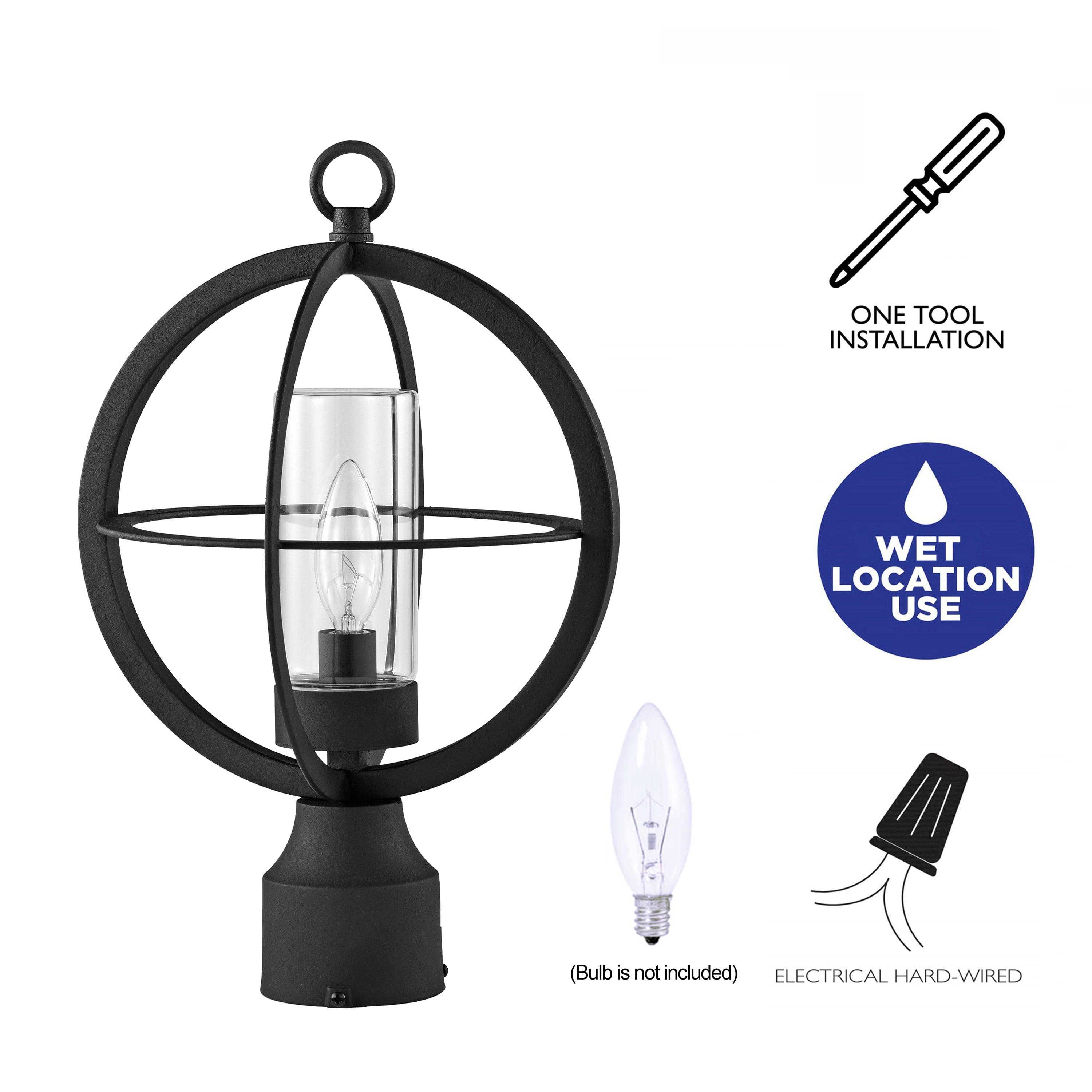 C Cattleya  Black 1-light 9.75"/12"  Global Cage Outdoor Post Light W9.75"xD9.75"xH15.5"