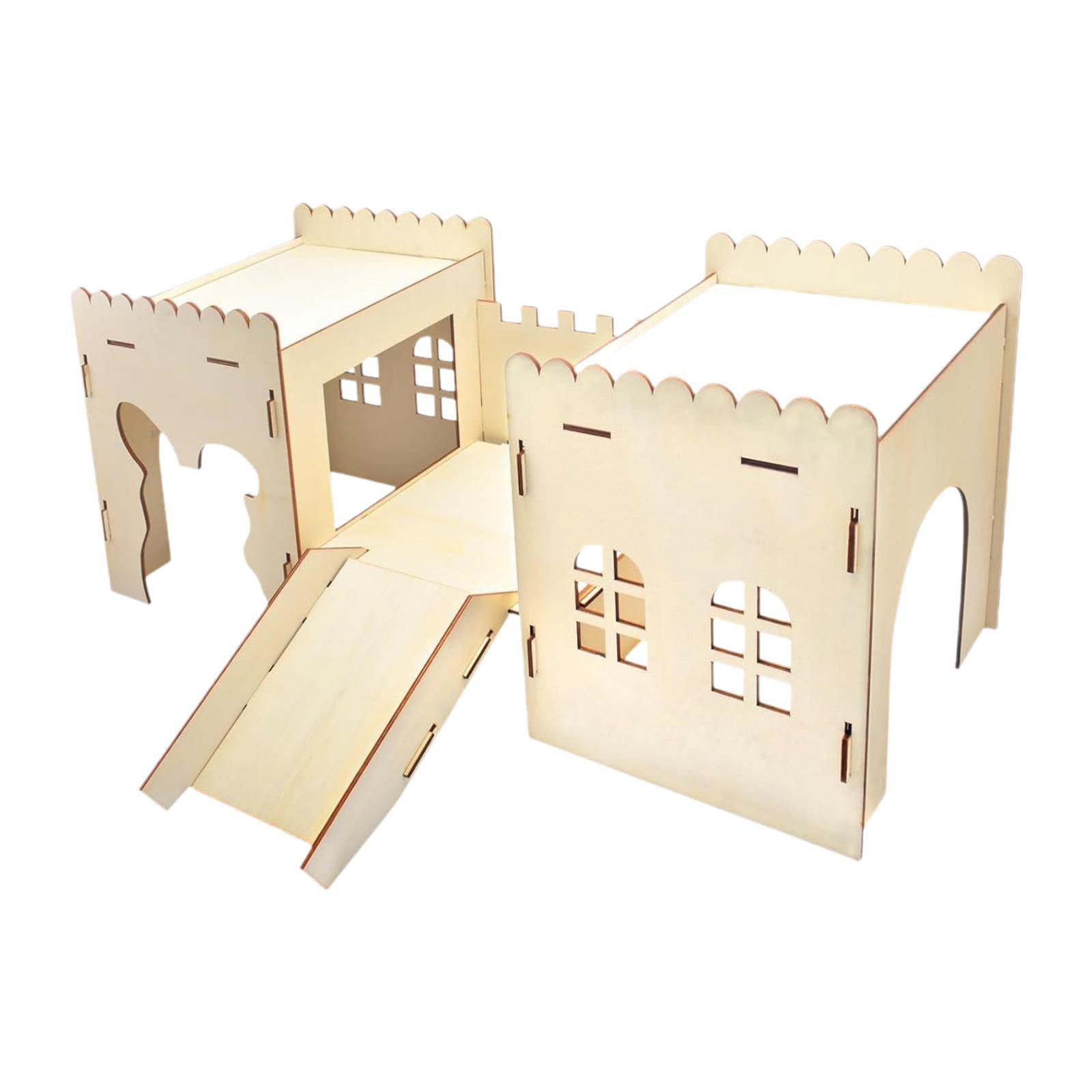 Fzaqwen Wooden Bunny Hideout Castle Large with Cave Stairs for Bunny Hamsters Gerbil