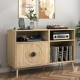 thumbnail image 4 of Record Player Stand, Vinyl Record Storage Cabinet with Charging Station, Turntable Stand with Record Storage for Living Room, Wood, 4 of 7