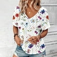 thumbnail image 2 of Dovford Shirts Womens Loose Fit V Neck Short Sleeve Lace Eyelet Tops Dressy Casual Floral Print Summer T Shirts Blouses, 2 of 7