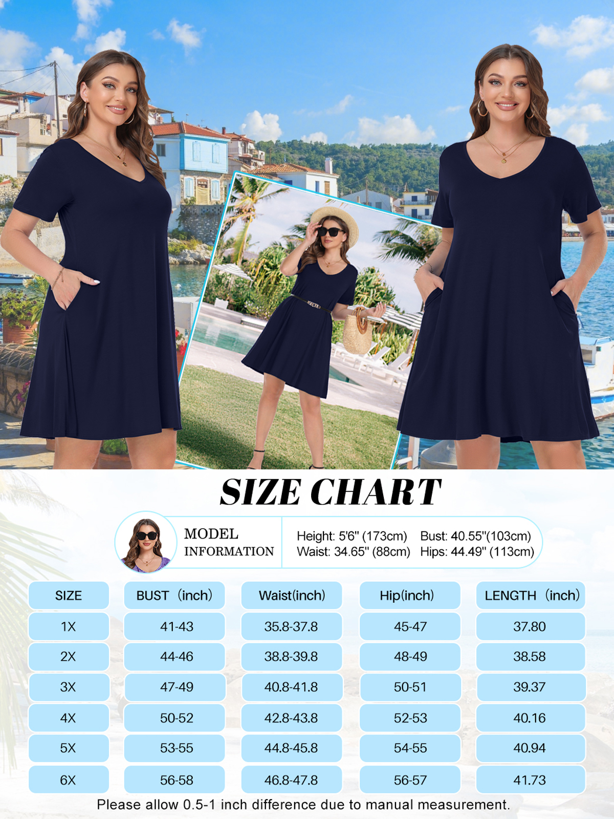 Plus Size Dresses for Women, VEPKUL V Neck T Shirt Dress 2024 Short Sleeve Casual Loose Swing Summer Dress with Pockets - image 4 of 9