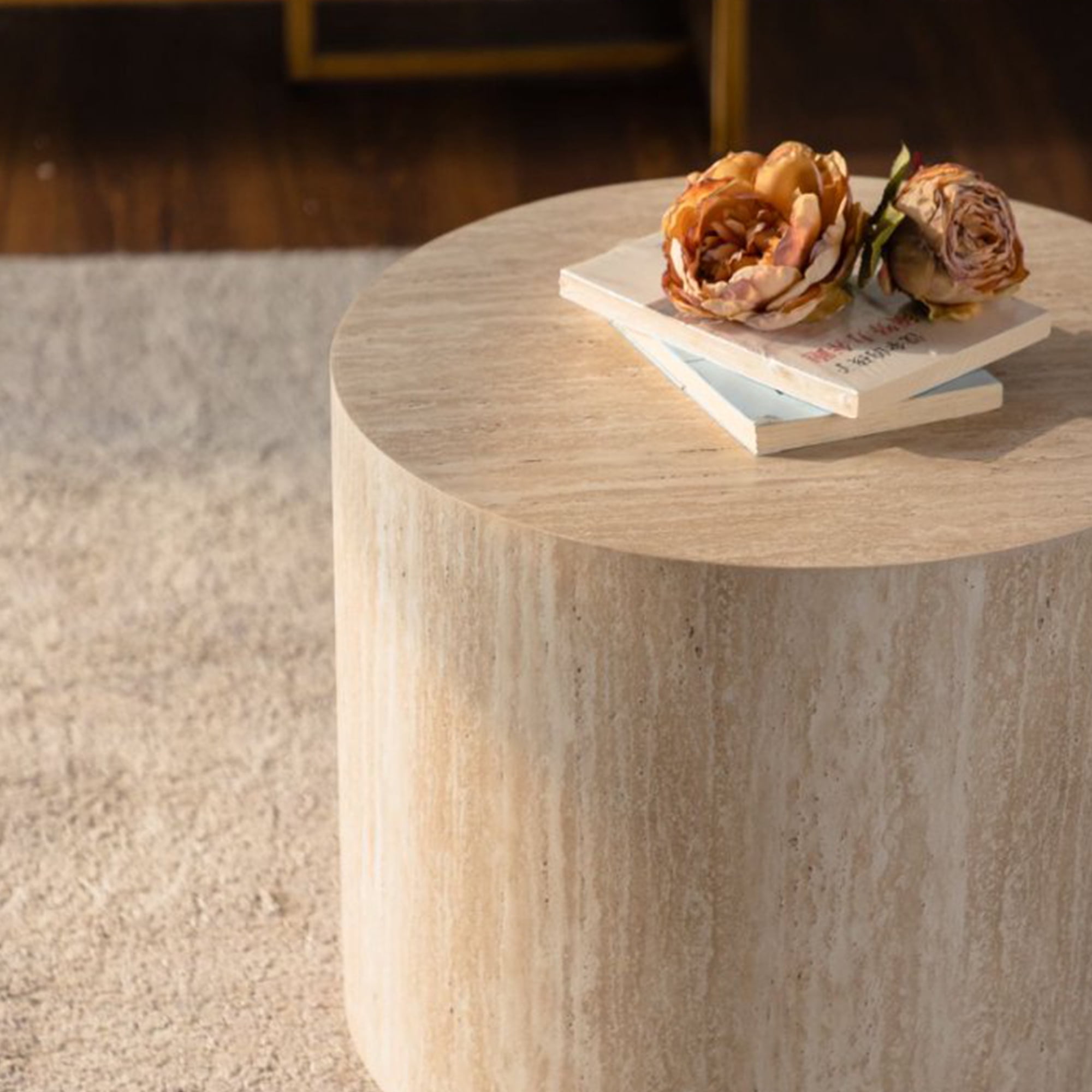 Leumius Nesting Coffee Table Set of 2 Round Wooden Coffee Tables Circle Modern Accent End Side Table for Small Space Living Room Bedroom Amber