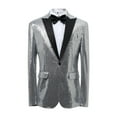 thumbnail image 3 of Dpytoraw Men's Sequined Jacket Pants Suit Tuxedo Party Dance Wedding Sequined Tuxedo One Button Jacket Set, 3 of 4