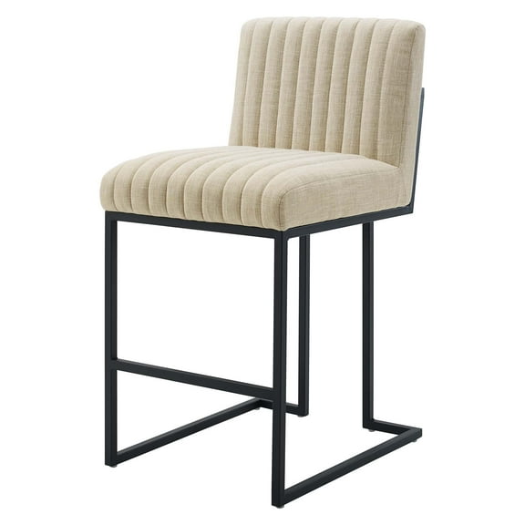 Tufted Counter Stool Chair, Fabric, Metal Steel, Beige, Modern Contemporary Urban Design, Bar Pub Cafe Bistro Hotel Restaurant Hospitality