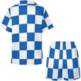 thumbnail image 4 of PRIYAL Ensemble de Pyjama en Soie Blanc et Bleu pour Femmes, Manches Courtes, Confortable, 2 Pcs, 4 of 6