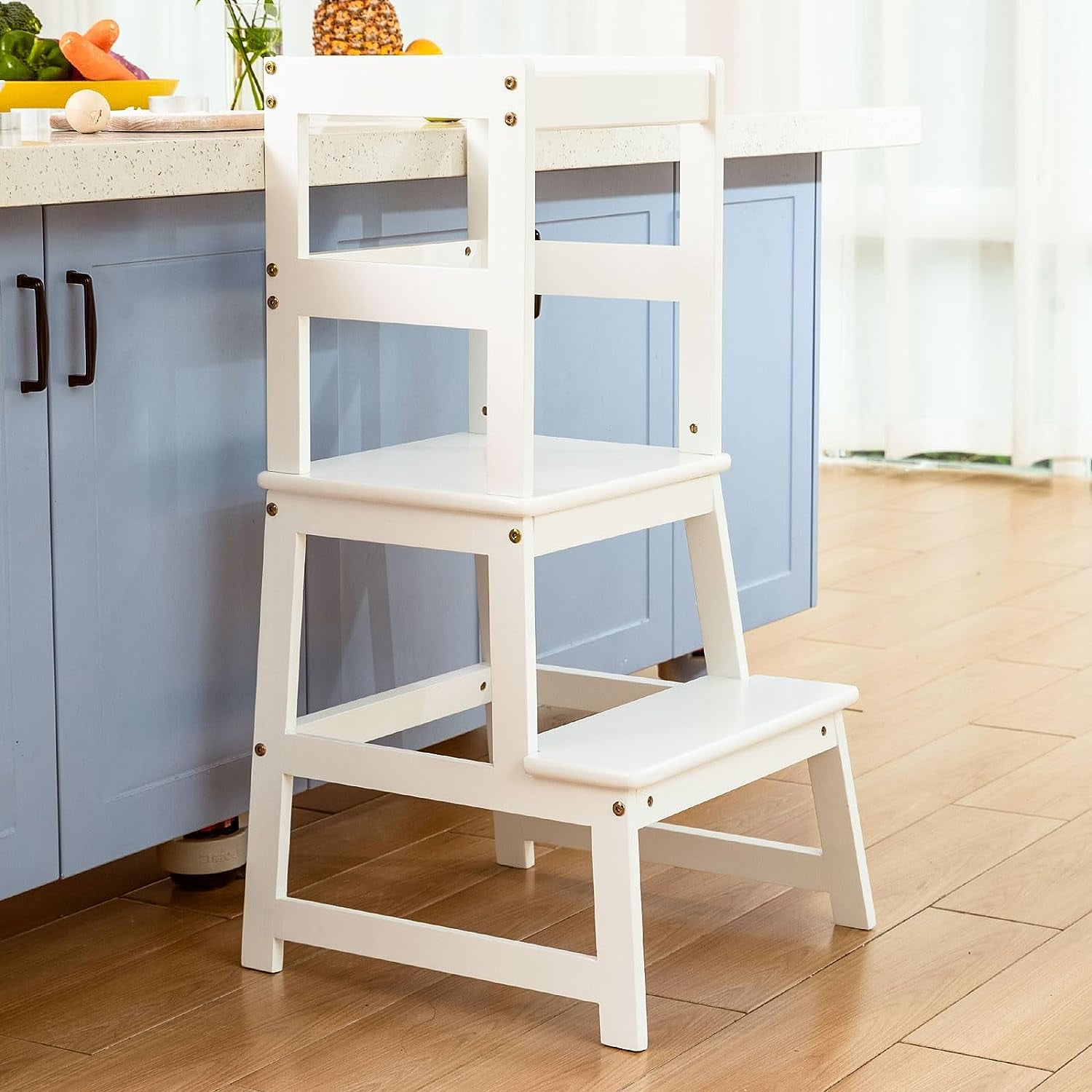Kids Kitchen Step Stool for Kids with Safety Rail,Solid Wood