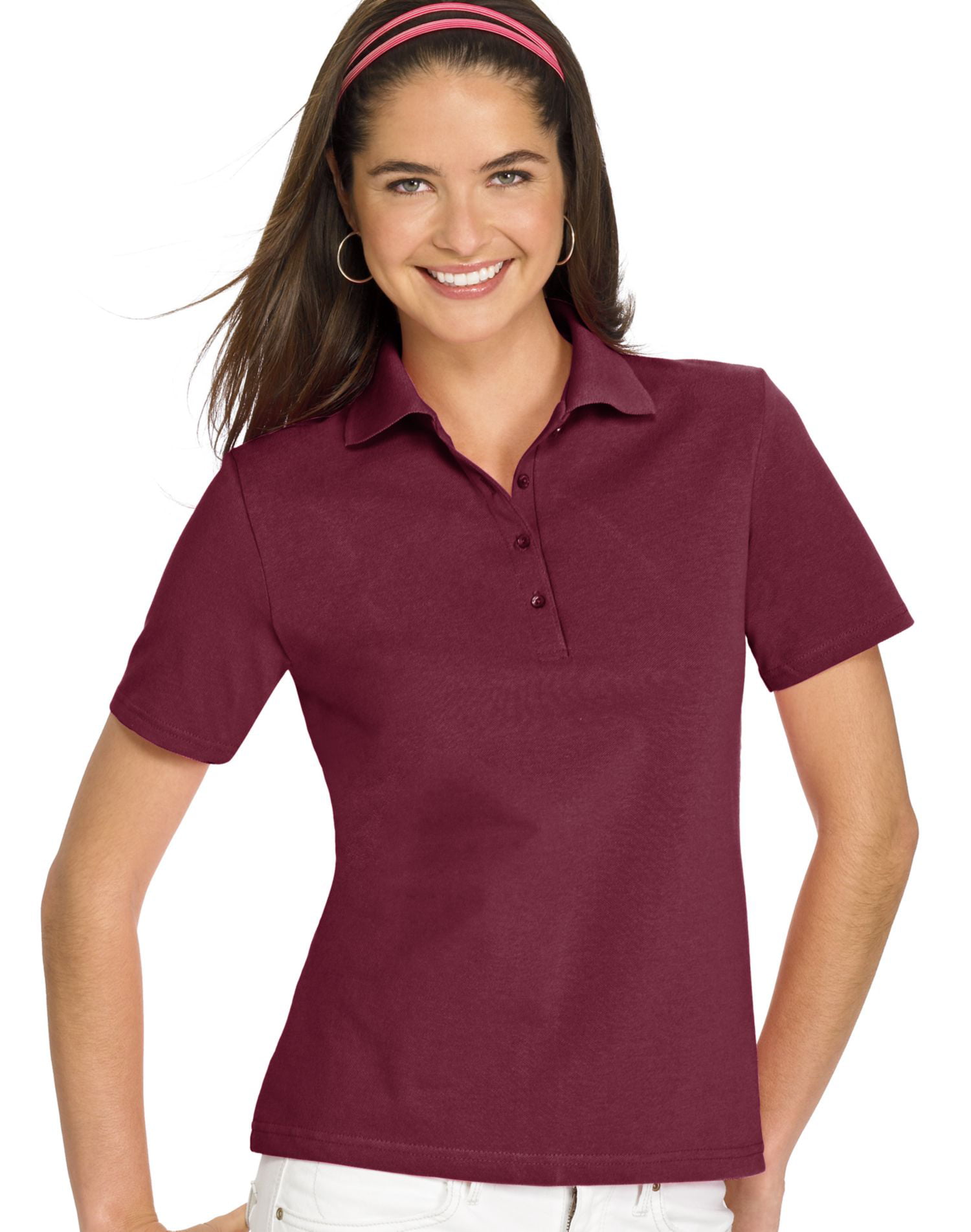 ComfortSoft Women`s Cotton Pique Polo Shirt, 035X, L, Maroon - Walmart.com