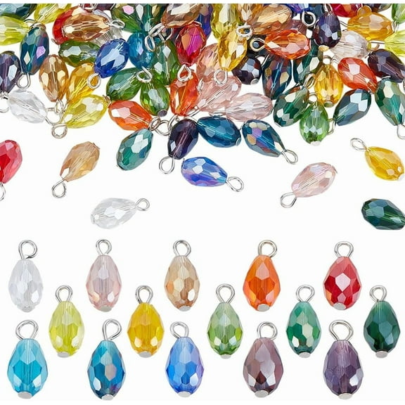 150Pcs Faceted Teardrop Charms 15 Colors Teardrop Dangle Charms Tear Drop Glass End Charm Drop Beads Water Drop Pendants for Bracelet Necklace Earring Crafts DIY Jewelry Making