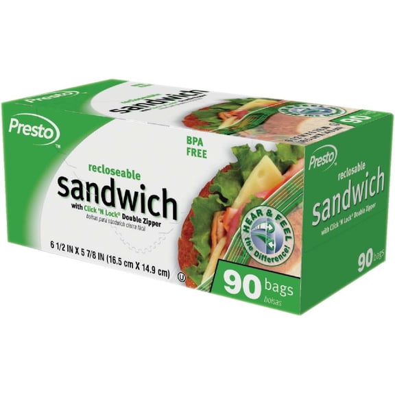 Presto Recloseable Sandwich Bag with Color Grip Opening (90-Count) C004310S
