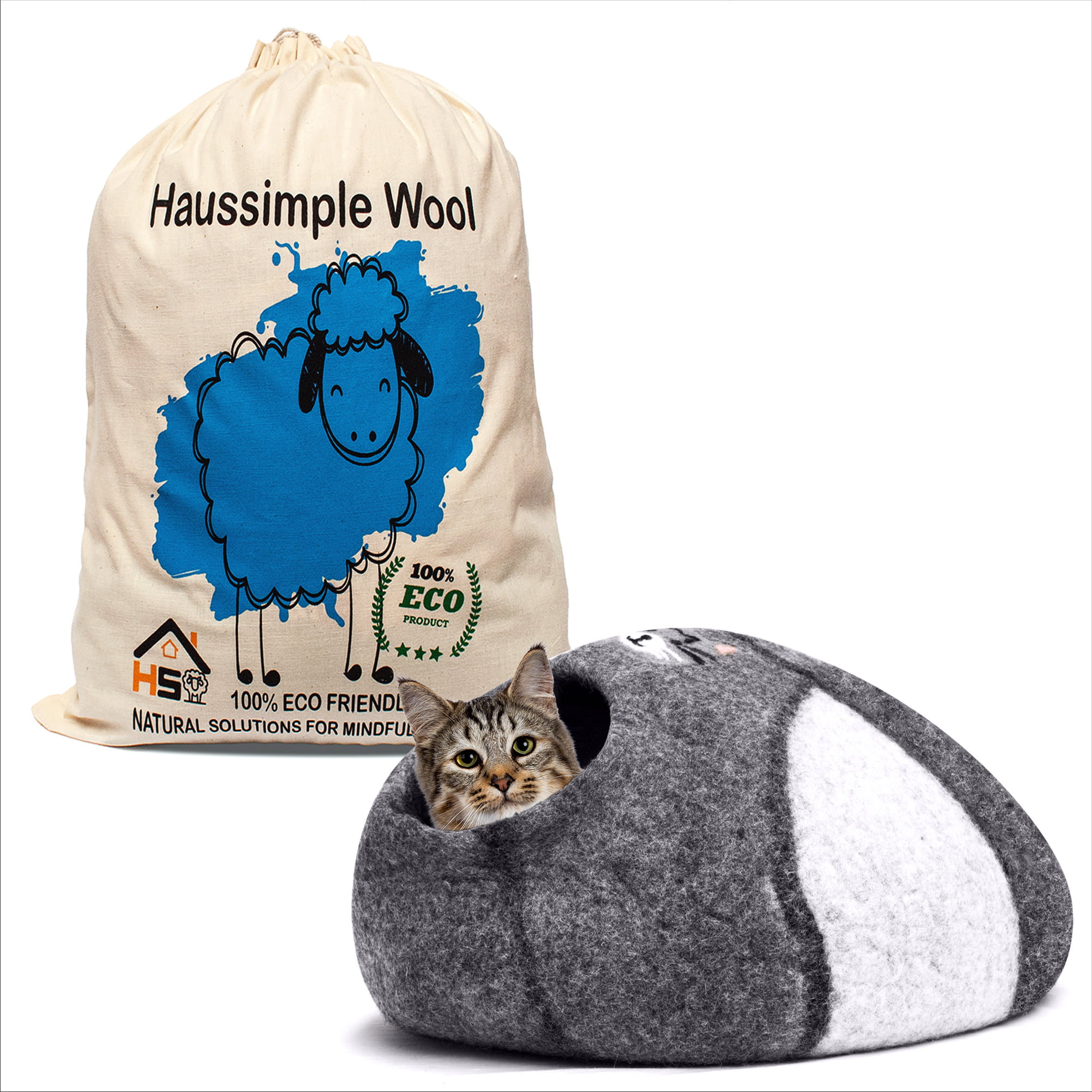 handmade Color Dark Grey Size L. Cat cave bed,house,from 100% wool for pet 