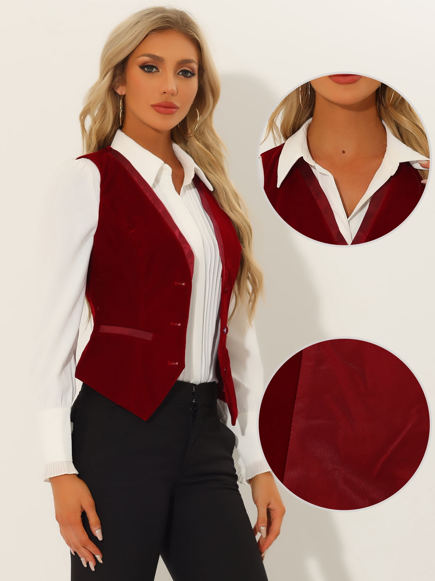 DARING DIVA Women's V Neck Retro Velvet Racerback Steampunk Vest M Burgundy