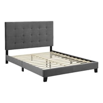 Pemberly Row Queen Tufted Button Performance Velvet Platform Bed in Gray