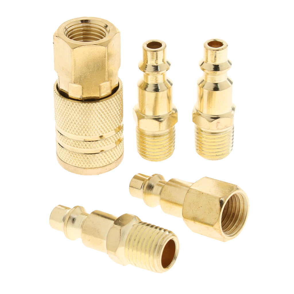 5Pcs Brass Quick Coupler Set Solid Air Hose Connector Fittings 1/4" NPT Tools 