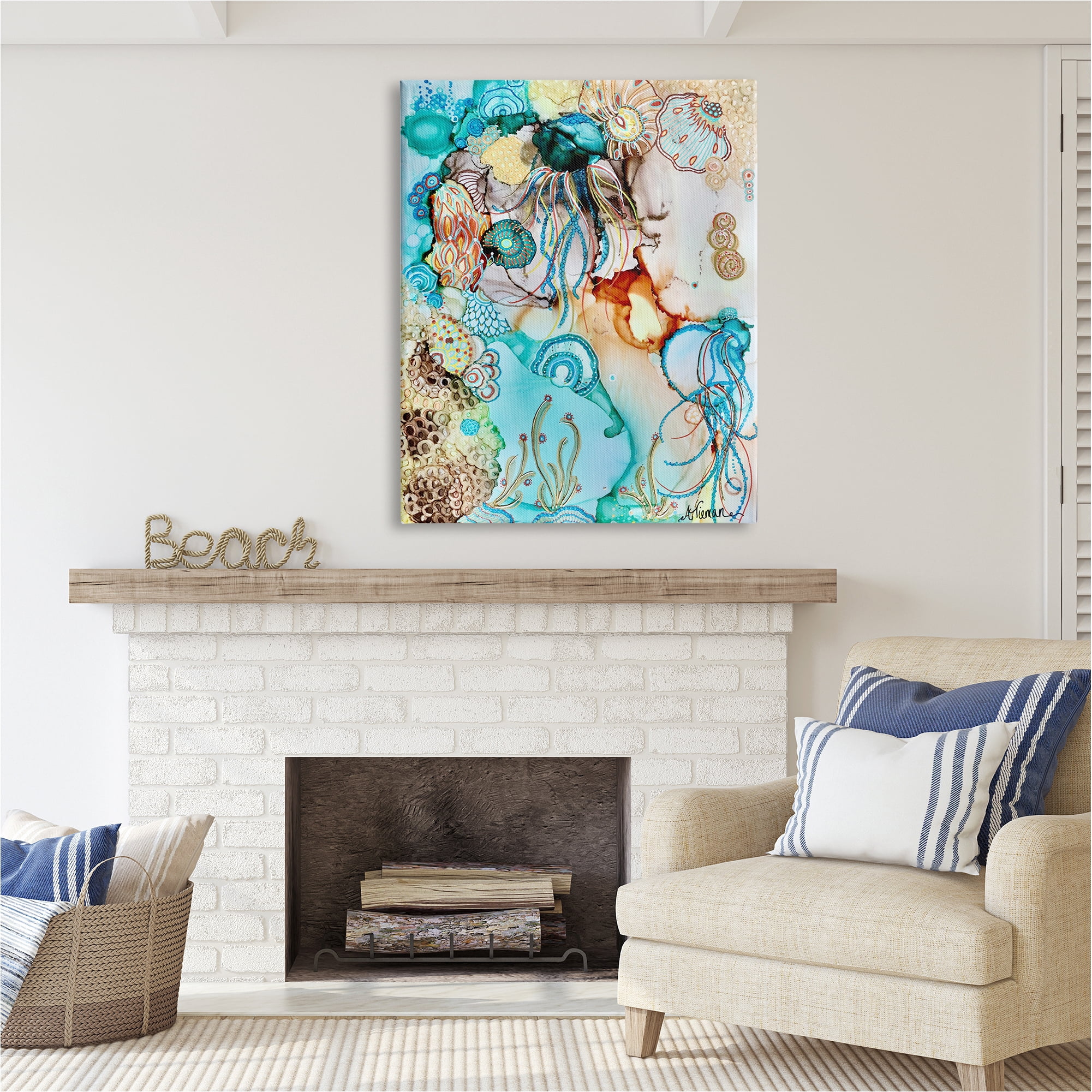 Stupell Industries Abstract Nautical Pattern Abstract Painting Gallery Wrapped Canvas Art Print Wall Art, 36 x 48