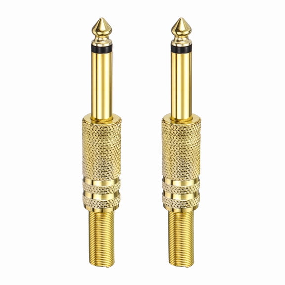 Uxcell 2 Pcs 1/4" Audio TS Plug, TS 6.35mm Mono Male Plug Cable Connector, TS Male Audio Cable Plug for Speaker, Microphone, Guitar, Audio Equipment, 3.11" Gold