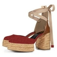thumbnail image 4 of YDN Women Platform Espadrilles Block Mid Heels Closed Pointed Toe Ankle Wrap Sandals Comfortable Dressy Daily Pumps Size 9 Red, 4 of 4
