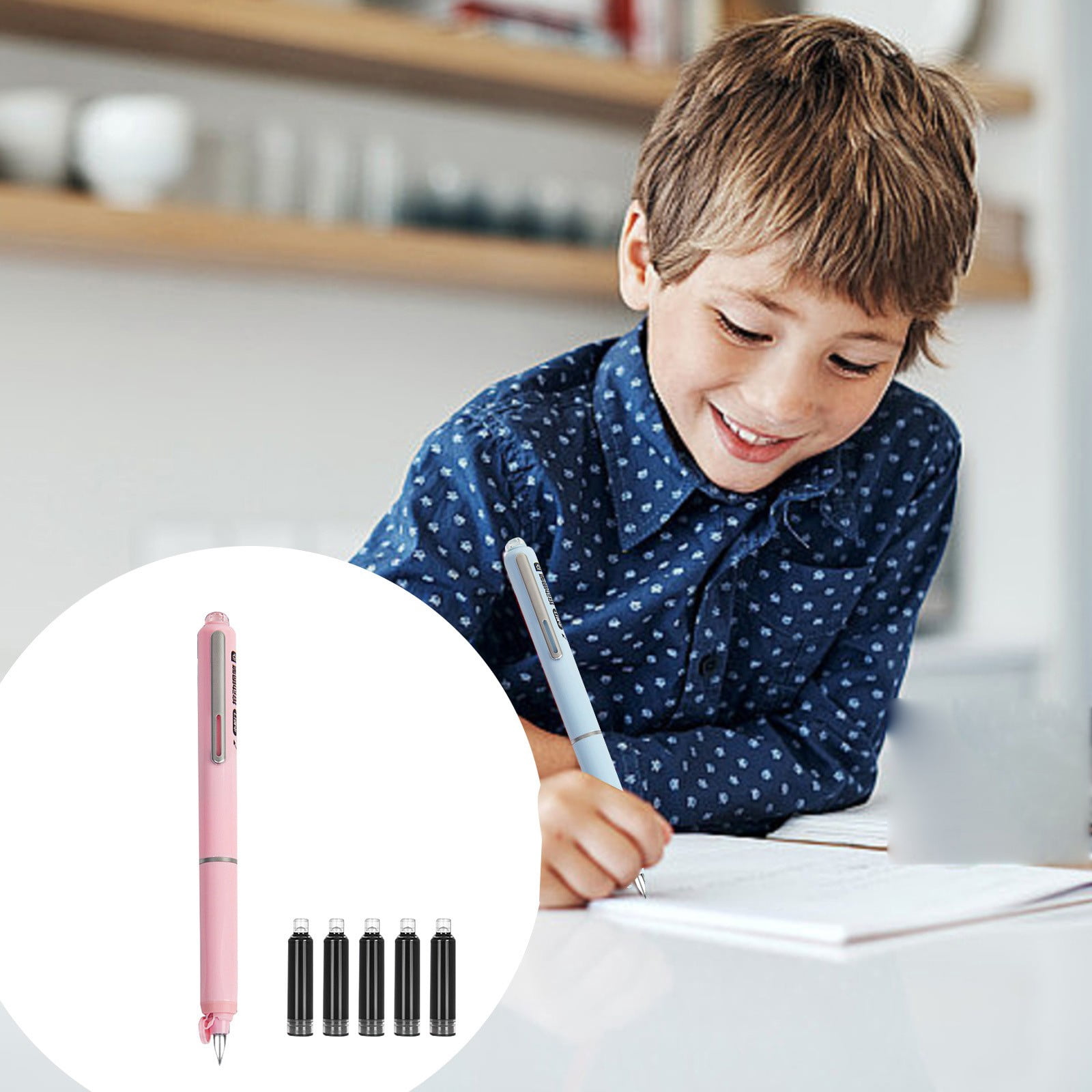 Slim Retractable Fountain Pen – Extra Fine Nib Black Ink Pen with 5 Cartridges – Smooth Writing for Sketching, Diary & Professional Signatures