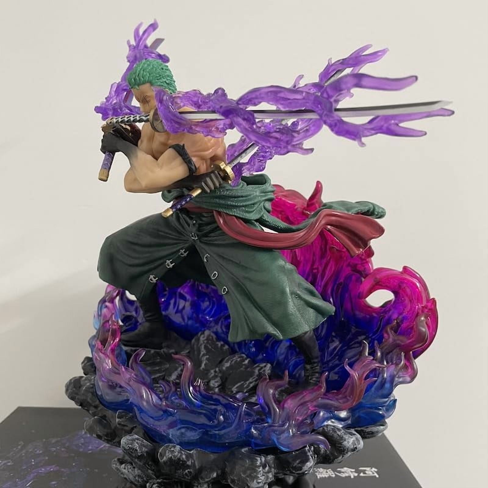 Zoro Figure Flame Effects Three Swords Roronoa Zoro Anime Figures 30cm/11.8inch Handmade PVC Anime Character Model Statue Collectible Craft Gift