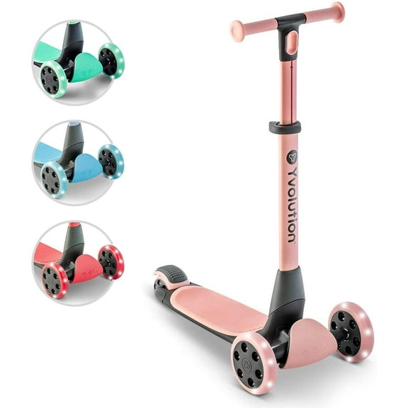 Yvolution Glider Nua Pink 3-Wheel Kids Scooter Light-up Wheels Adjustable for Boys or Girls Age 3