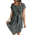 thumbnail image 2 of Shirt Dress for Women Belted Summer Solid Color Short Sleeve Button Down Mini Dress Gray M, 2 of 6