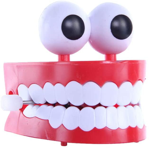 2 Count Chattering Chomping Wind Up Toy Walking Teeth Dentures With Eyes 