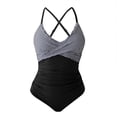 thumbnail image 4 of VISALY One Piece Swimsuits Tummy Control Ruched Push Up Color Block Crisscross V Neck Tie Back Full Coverage Slimming Bathing Suit Slimming Swimwear Wide Straps Swim Suit Wrap Swimwear Dark Gray S, 4 of 4