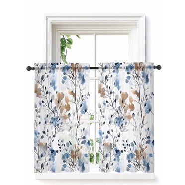 Blue Brown Spring Floral Curtains 45 Inch Length, Sheer Curtains for ...