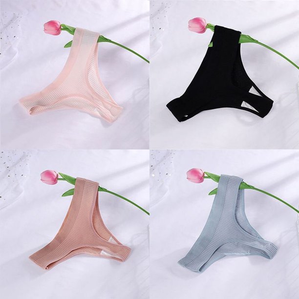 Tanga de algodón acanalado sin costuras para mujer, Bikini de cintura baja, bragas deportivas, ropa interior de talla grande, 4 piezas