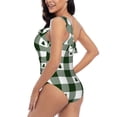 thumbnail image 4 of Easygdp Green White Lumberjack Plaid Women's One Shoulder Ruffle Monokini Bathing Suits with Removable Chest Pad, Quick Drying - Medium, 4 of 8