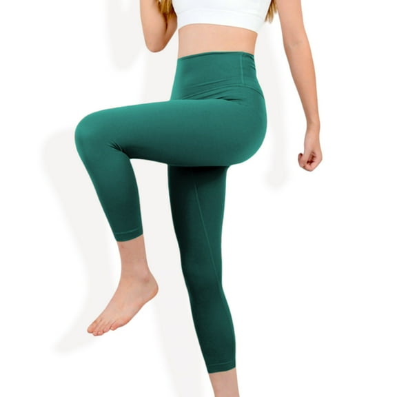 High Waist 7/8 Length Seamless Yoga Leggings with Stretchy Fit- Small, Green
