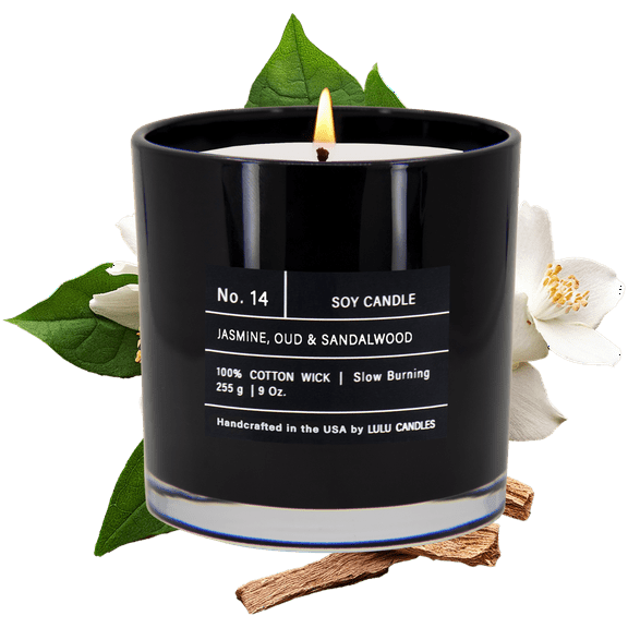 Lulu Candles | Jasmine, Oud & Sandalwood | Luxury Scented Soy Wax Blend | Hand Poured in the USA | Highly Scented Candles for Home Fragrance & Decor (9 oz.)