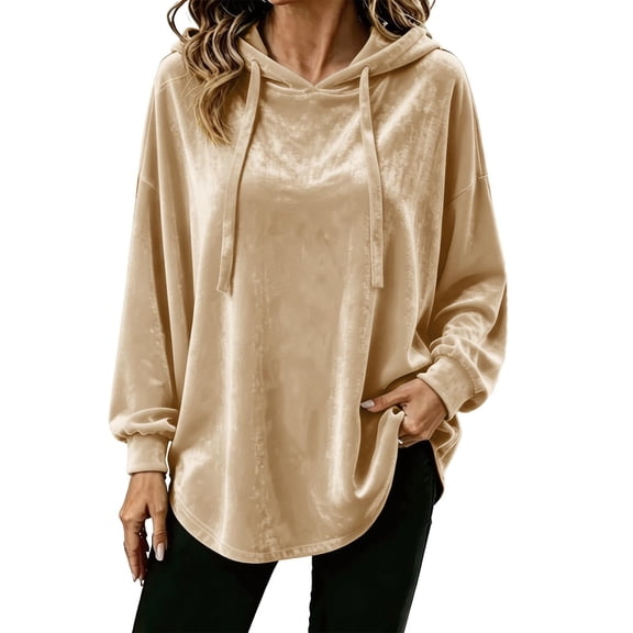 Hurxie Women Casual Hoodie Velour Long Sleeves Fashion Pullover Loose Fit Tunic Winter Tops Comfy Shirts